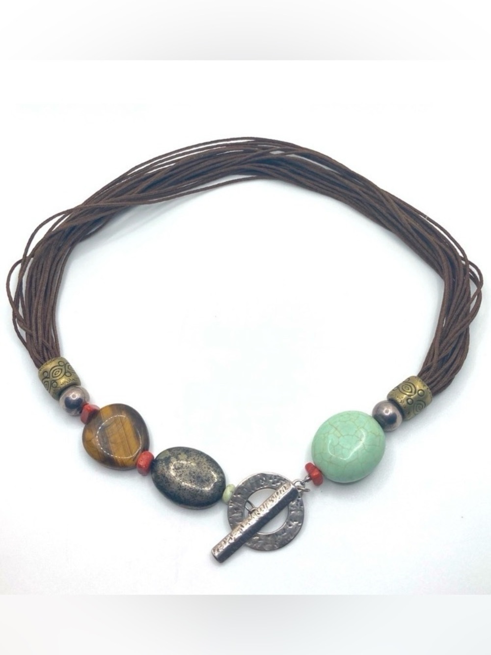 SILPADA Sterling Silver Toggle Multi Strand Tigers Eye Howlite Necklace 16”